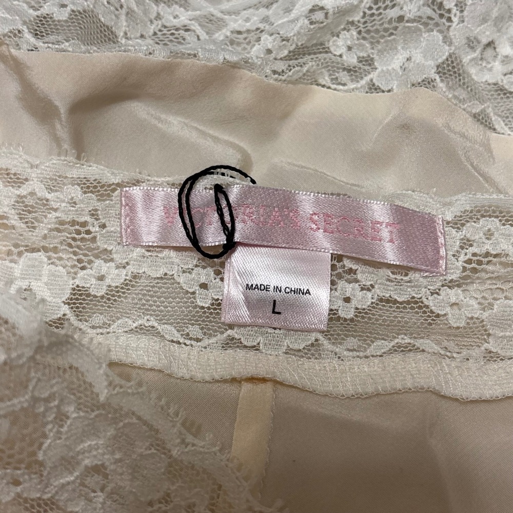 Victoria's Secret Silk Lace Trim Slip Dress Ivory Camisole Nightgown Fairycore L - Picture 7 of 7
